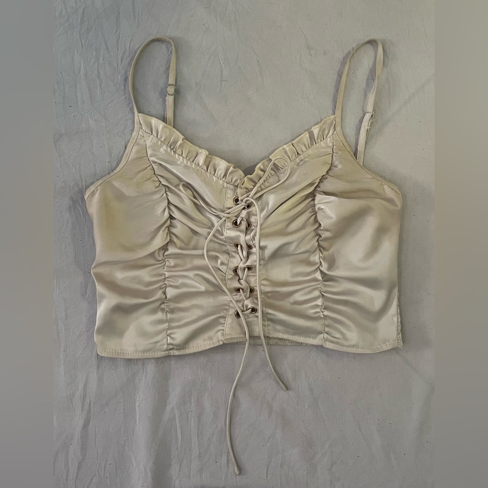 satin cream tie tank top